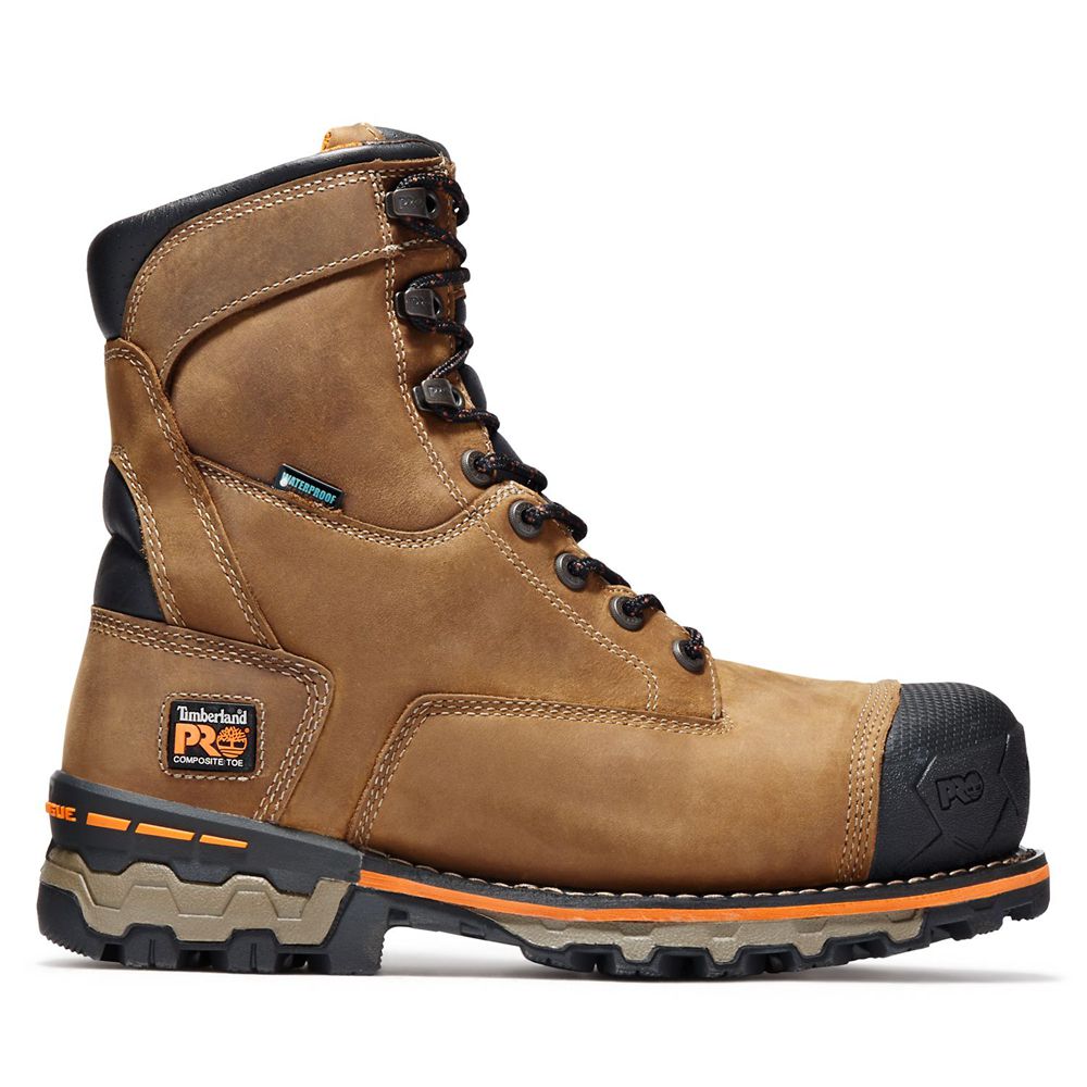 Timberland Μποτακια Εργασίας Ανδρικα Καφε/Μαυρα - Pro® Boondock 8" Comp Toe - Greece 7148652-FQ